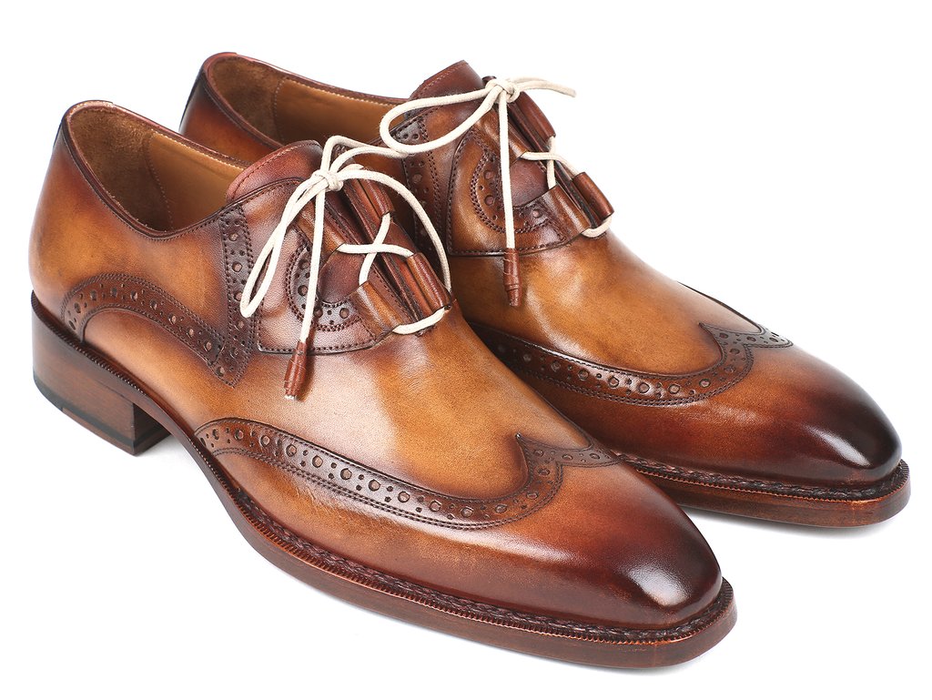 Paul Parkman 2955-CML Brown / Camel Genuine Leather Welted Ghillie Lacing Wingtip Brogues Shoes.